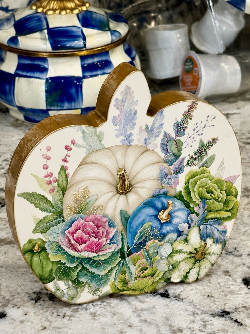Hand Crafted Pumpkin Harvest Wood Pumpkin White 6”